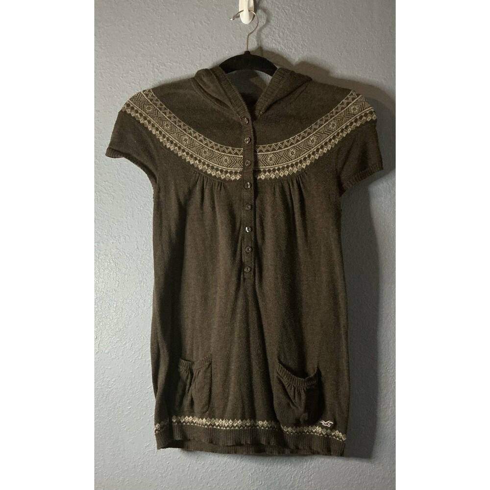 Vintage Y2K/2000s Hollister Babydoll Henley Tunic Top Women’s Medium Hooded